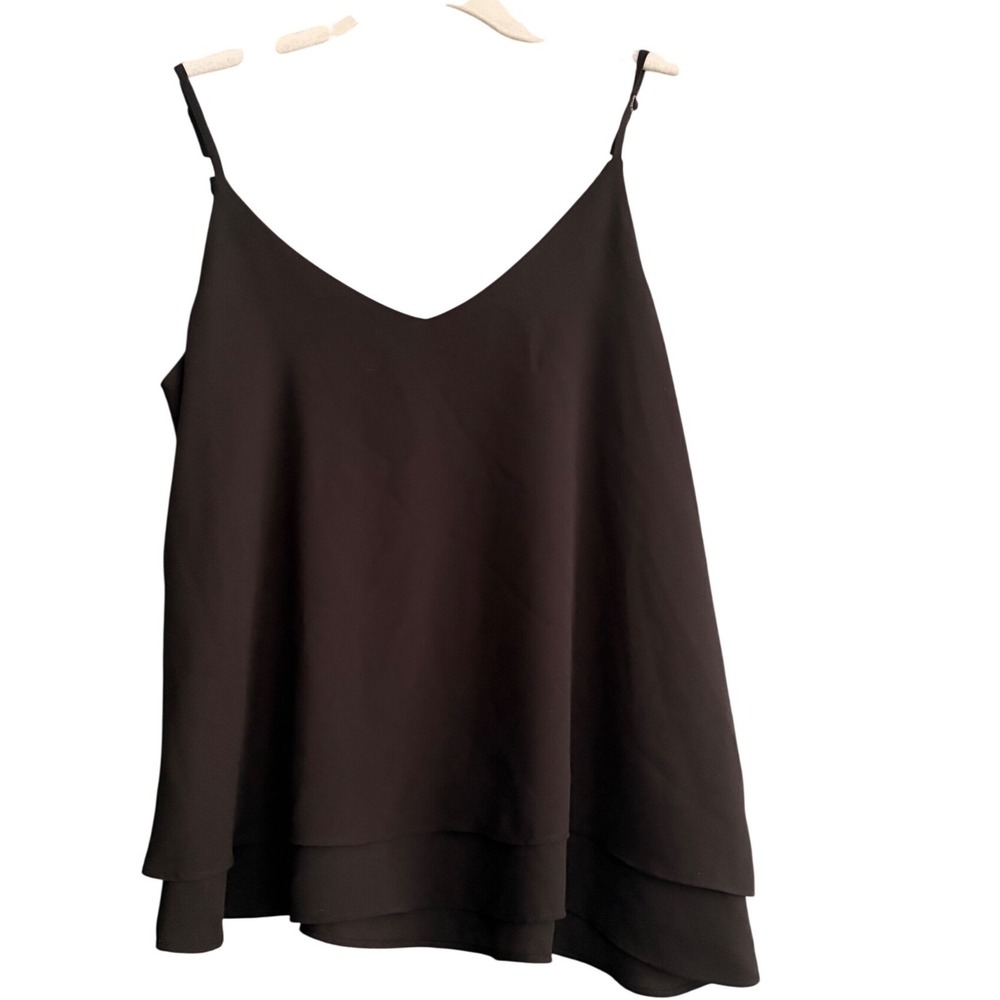 Veronica M Black Double Layer V-Neck Camisole Spaghetti Strap Tank Top‎ XS NWOT